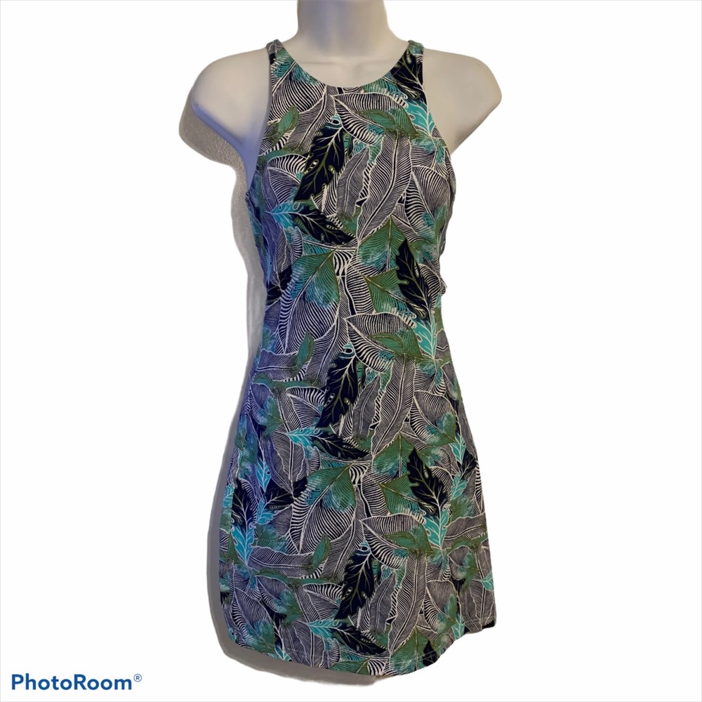 Roxy S body con dress stretch palm leaves tropical